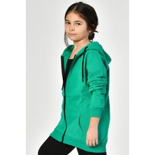 Noori Cepli, Kapüşonlu, Fermuarlı Kız Çocuk Sweatshirt  - Yeşil Yeşil - 10-12 Yaş