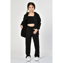 Noori Cepli, Kapüşonlu, Fermuarlı Kız Çocuk Sweatshirt  - Siyah Siyah - 10-12 Yaş