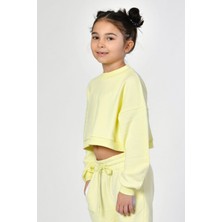 Noori Bisiklet Yaka Crop Kız Çocuk Sweatshirt  - Limon Sarısı Limon Sarısı - 8-10 Yaş