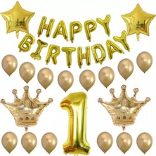 Çıtı Pıtı Store Happy Birtday 1 Yas Kral Tacı Folyo ve Latex Balon Set