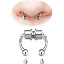 Paslanmaz Çelik Gümüş Renk Mıknatıslı Fake Sahte Septum Piercing