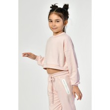 Noori Bisiklet Yaka Crop Kız Çocuk Sweatshirt  - Pembe Pembe - 8-10 Yaş