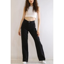 Trn JNS Kadın Süper Yüksek Bel Geniş Paça Wide Leg Jeans Pantolon