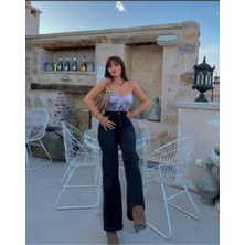 Trn JNS Kadın Siyah Yüksek Bel Geniş Paça Wide Leg Kot Pantolon