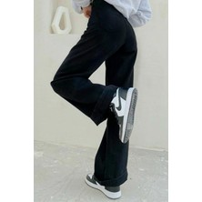 Trn JNS Siyah Yüksek Bel Wideleg Jean Pantalon