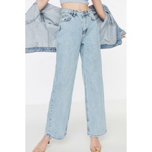 Livik Millka Mavi Wide Leg Etkili Fermuarlı Yüksek Bel Jeans Salaş Kot Pantolon
