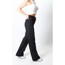 Trn JNS Kadın Siyah Yüksek Bel Geniş Paça Wide Leg Kot Pantolon