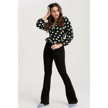 Livik  Ellen Ispanyol Paça Jeans Solmaz Siyah Kot Pantolon