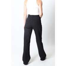 Trn JNS Kadın Siyah Yüksek Bel Geniş Paça Wide Leg Kot Pantolon