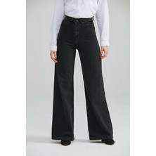 Livik Siyah Süper Yüksek Bel Wide Leg Jeans - Solmaz Kumaş