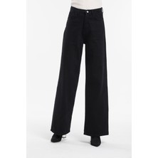Trn JNS Kadın Siyah Yüksek Bel Geniş Paça Wide Leg Kot Pantolon
