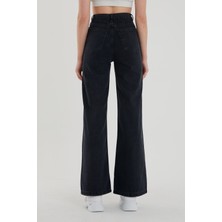 Trn JNS Kadın Siyah Yüksek Bel Geniş Paça Wide Leg Kot Pantolon