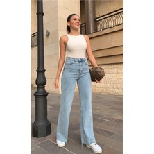 Livik  Kadın Anya Mavi Yüksek Bel Bol Paça Denim Kot Pantolon