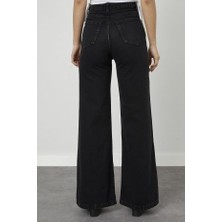 Trn JNS  Siyah Likralı  Salaş Wide Leg  Jean - Süper Yüksek Bel Solmaz Kumaş Kot Pantolon