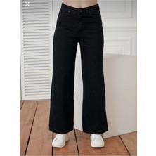 Trn JNS Solmayan Siyah Likralı Süper Yüksek Bel Salaş Jean Palazzo Pantolon. (Süper Yüksek.) Wide Leg.