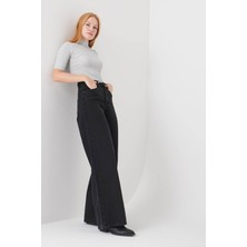 Trn JNS Kadın Süper Yüksek Bel Geniş Paça Wide Leg Jeans Pantolon