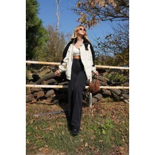 Livik Emma Likralı Kadın Siyah Yüksek Bel Bol Paça Denim Kot Palazzo Pantolon