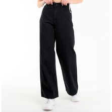 Trn JNS Siyah Wide Leg Etkili Fermuarlı Süper Yüksek Bel Jeans Salaş Kot Pantolon ( Solmaz Kumaş)