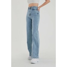 Trn JNS Extra Yüksek Mavi Kar Salaş Jeans Pazazzo Pantolon
