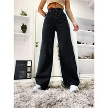 Livik Ellara Siyah Süper Yüksek Bel Wide Leg Jeans Likralı Bol Paça Kot Pantolon