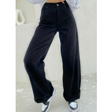 Trn JNS Siyah Yüksek Bel Wideleg Jean Pantalon