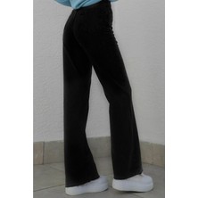 Trn JNS Kadın Siyah Yüksek Bel Geniş Paça Wide Leg Kot Pantolon