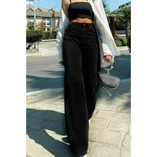 Trn JNS Siyah Süper Yüksek Bel Wide Leg Jeans Salaş Likralı Kot Pantolon ( Süper Yüksek )