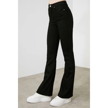 Ramrod Kadın Siyah Yüksek Bel Flare Jeans İspanyol Paça Solmayan Renk %91 Pamuk