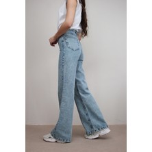 Ramrod Tilya Mavi Likralı Süper Yüksek Bel Salaş Jeans Palazzo Pantolon-Wide Leg