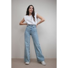 Ramrod Kadın Mavi Kar Yıkamalı  Wide Leg Jeans Salaş  Bol Paça  Kot Pantolon