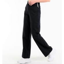 Trn JNS Siyah Wide Leg Etkili Fermuarlı Süper Yüksek Bel Jeans Salaş Kot Pantolon ( Solmaz Kumaş)