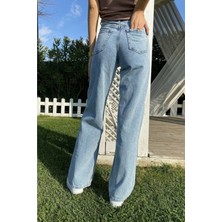 Livik Mavi Kar Yıkama Briella Likralı Süper Yüksek Bel Salaş Paça - Palazzo Pantolon