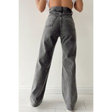 Ramrod  Pakel Füme Likralı Süper Yüksek Bel Salaş Jeans Palazzo Pantolon-Wide Leg