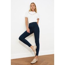 Livik Kadın Lacivert Yüksek Bel Dar Kesim Dar Paça Kot Pantolon