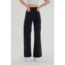 Livik Kadın Siyah Yüksek Bel Geniş Paça Wide Leg Kot Pantolon