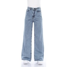 Ramrod Kadın Mavi Kar Yıkamalı Likralı Süper Yüksek Bel Geniş Paça Jean (Süper Yüksek Bel)