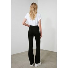 Livik Siyah Yüksek Bel Flare Jeans Renk Solmayan Ispanyol Paça Kot Pantolon