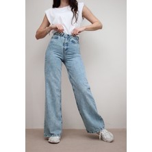 Livik  Alby Kadın Açık Mavi Kar Yıkama Yüksek Bel Bol Paça Denim Kot Pantolon- Salaş