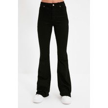 Ramrod Toparlayıcı Flare Jeans - Kadın Siyah Yüksek Bel Ispanyol Paça Kot Pantolon