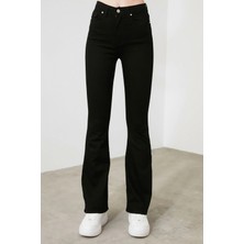 Ramrod Kadın Yüksek Bel Flare Jeans Siyah Renk Vermez İspanyol Paça Kot Pantolon %97 Pamuk