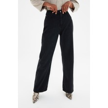 Trn JNS Kadın Siyah Yüksek Bel Geniş Paça Wide Leg Kot Pantolon