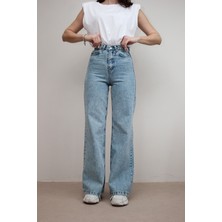 Ramrod Tilya Mavi Likralı Süper Yüksek Bel Salaş Jeans Palazzo Pantolon-Wide Leg