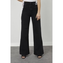 Ramrod Trend Siyah Likralı  Salaş Wide Leg  Jean - Süper Yüksek Bel Solmaz Kumaş Kot Pantolon