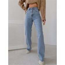 Ramrod  Marsh Kadın Mavi Kar Yıkama Yüksek Bel Likralı Bol Paça Kot Pantolon