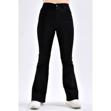 Ramrod Depression Solmayan Siyah Flare Jeans - Kadın Yüksek Bel Ispanyol Paça Toparlayıcı Kot Pantolon