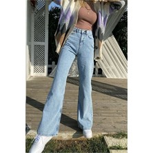 Ramrod Julia 90's Kar Yıkama Mavi Süper Yüksek Bel Kadın Likralı Palazzo Pantolon