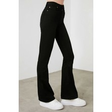 Ramrod Kadın Flare Jeans Yüksek Bel İspanyol Paça Siyah Renk Vermez %91 Pamuk
