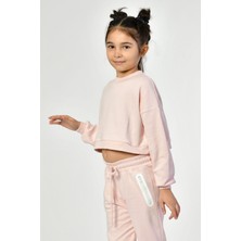 Noori Bisiklet Yaka Crop Kız Çocuk Sweatshirt  - Pembe Pembe - 6-8 Yaş