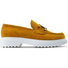 Deery Hakiki Süet Sarı Tokalı Loafer Kadın Ayakkabı