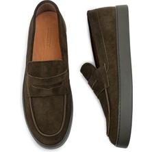 Deery Hakiki Süet Haki Loafer Erkek Ayakkabı